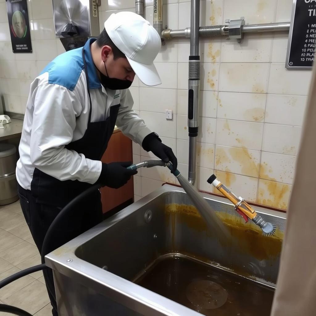 Pembersihan bak kontrol penuh lemak di restoran Medan Pembersihan bak kontrol penuh lemak di restoran Medan
